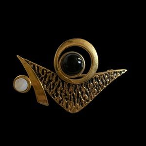 LEVINE VTG Modernist Abstract Opalite Black Onyx Brooch Pin Woman’s Jewelry
